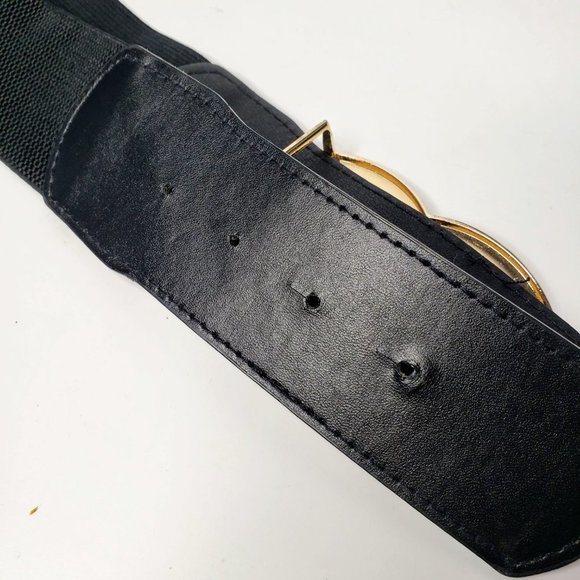 Overlapping Gold Tone Buckle Wide Elastic Belt - Picture 8 of 8